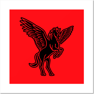 Black Pegasus on Red Posters and Art